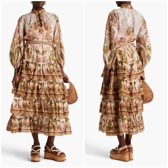 💕ZIMMERMANN💕 Lyre Ruffle Tiered Billow Sleeve Midi Dress ~ Spliced US 6 NWT - Picture 5 of 16